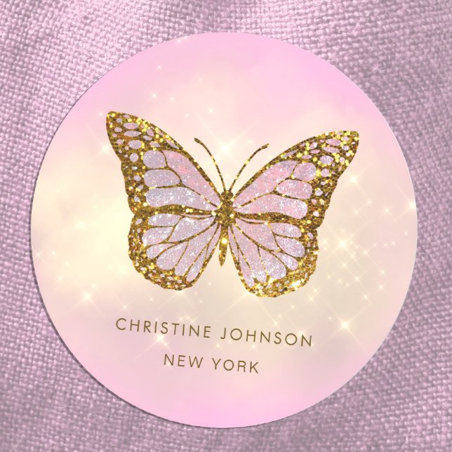 simulated glitter butterfly classic round sticker (Creator Uploaded)