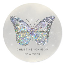 simulated glitter butterfly classic round sticker