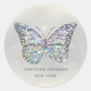 simulated glitter butterfly classic round sticker
