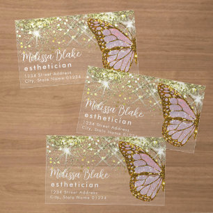 simulated glitter butterfly clear business cards