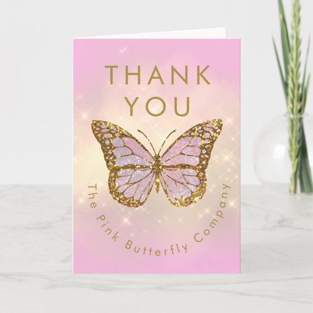 simulated glitter butterfly thank you card (Front)