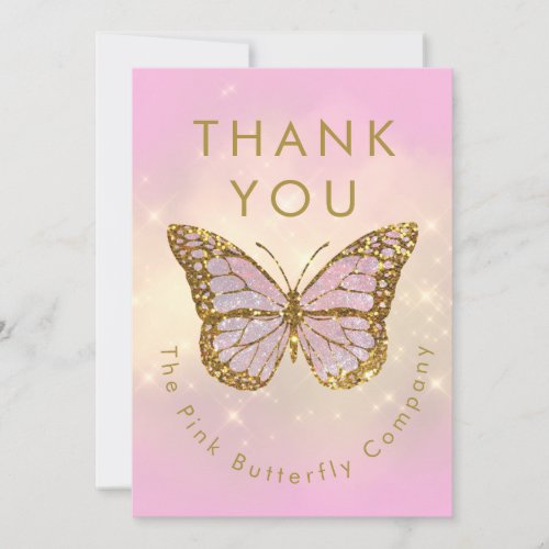 simulated glitter butterfly thank you card