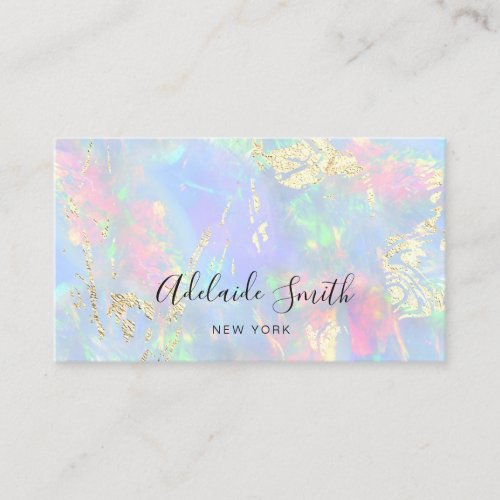 simulated glitter details on pastel opal business card