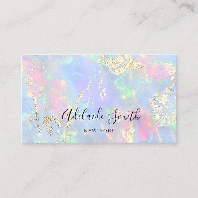 simulated glitter details on pastel opal business card (Front)