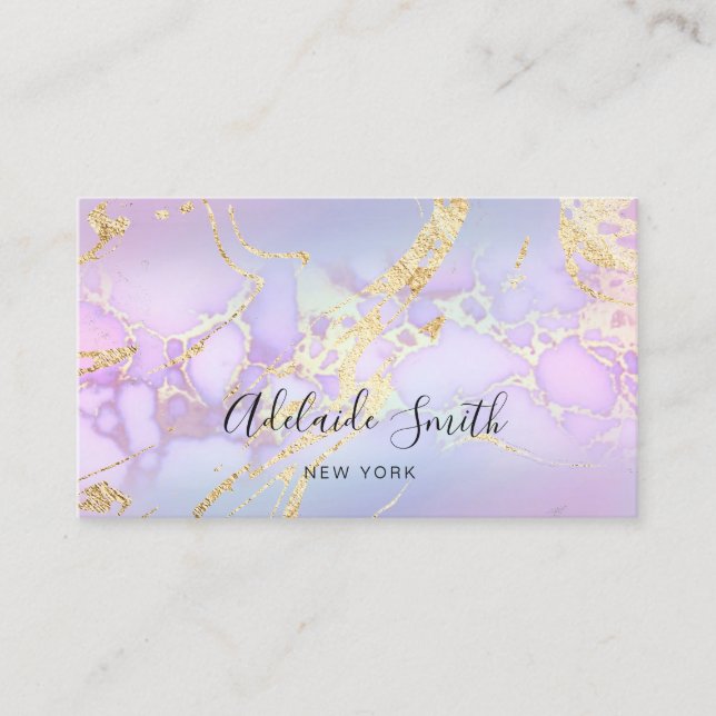 simulated glitter details on purple marble business card (Front)