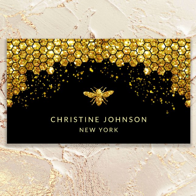 simulated glitter honey bee on black business card (Creator Uploaded)