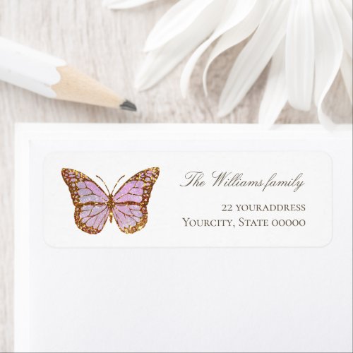 simulated glitter lavender butterfly label
