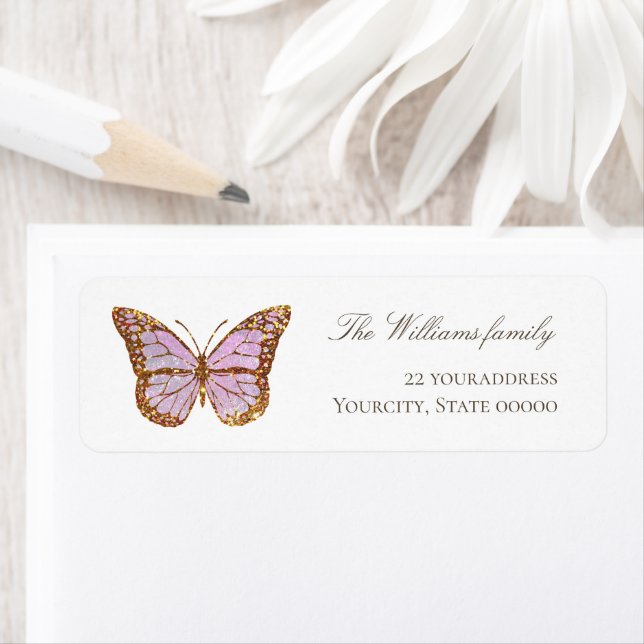 simulated glitter lavender butterfly label (Insitu)