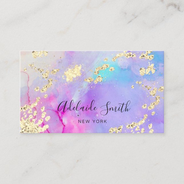 simulated glitter on alcohol ink business card (Front)