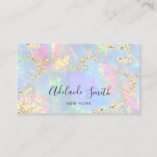 simulated glitter on faux iridescent opal business card