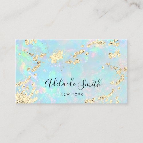 simulated glitter on faux iridescent opal photo business card