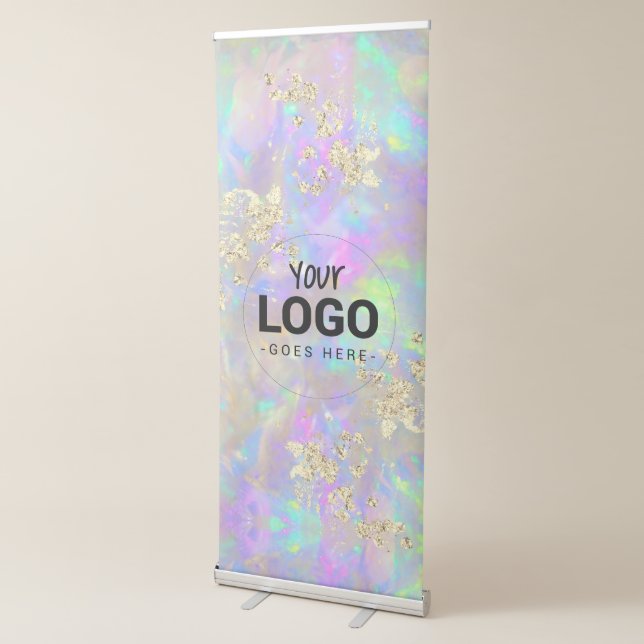 simulated glitter on faux iridescent opal retractable banner (3/4)