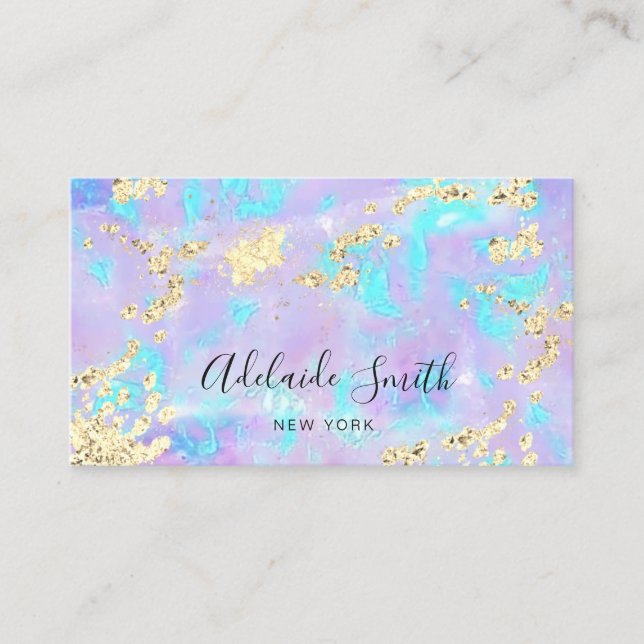 simulated glitter on faux iridescent purple opal business card (Front)