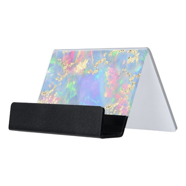 simulated glitter on opal photo desk business card holder (Angled Front)