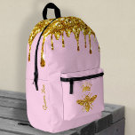 simulated glitter Queen Bee design Printed Backpack<br><div class="desc">simulated glitter design Queen Bee backpack</div>