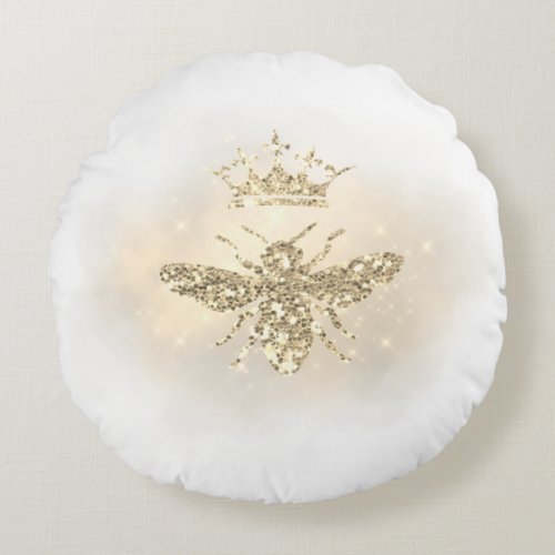 simulated glitter queen bee design round pillow