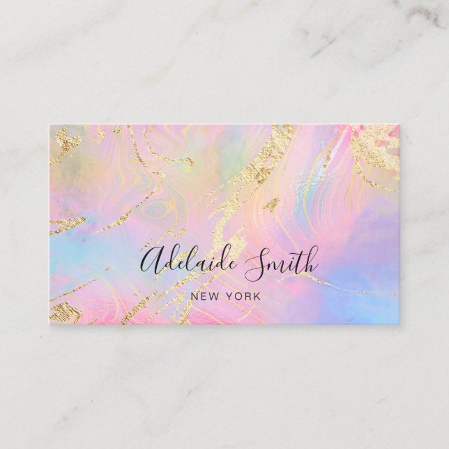simulated glitter veins FAUX holographic marble Business Card (Front)