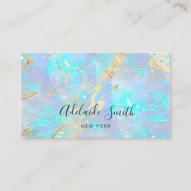 simulated glitter veins FAUX holographic opal Business Card (Front)