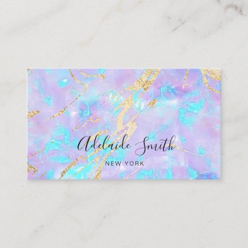 simulated glitter veins purple opal stone business card