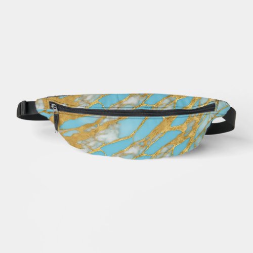 Simulated gold blue white marble pattern fanny pack