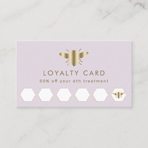 simulated gold foil bee on lavender loyalty card