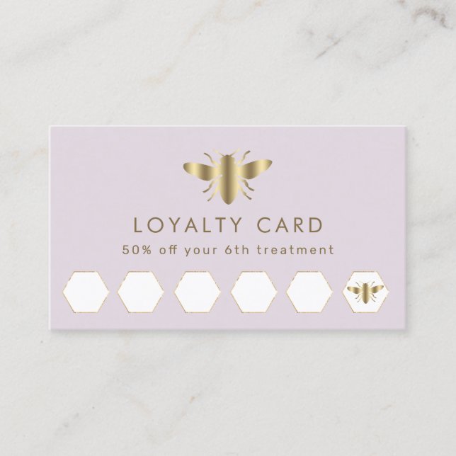 simulated gold foil bee on lavender loyalty card (Front)