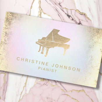Simulated Gold Foil Piano Logo Business Card by musickitten at Zazzle
