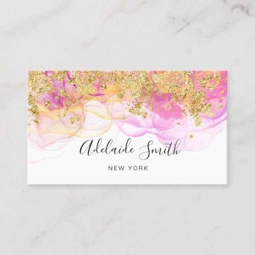 simulated gold glitter alcohol ink business card