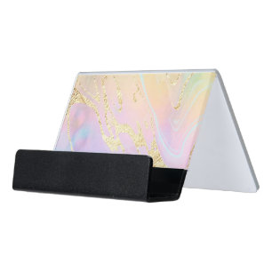 simulated gold glitter on FAUX holographic effect Desk Business Card Holder