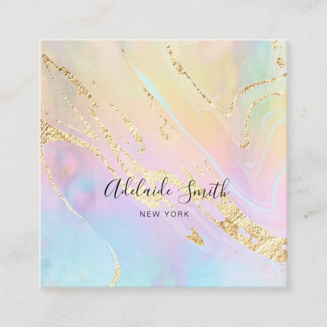simulated gold glitter pastel colors square business card (Front)