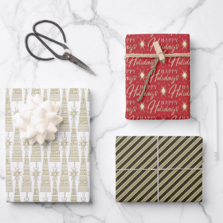 Simulated Gold Metalic Typography Christmas Wrapping Paper Sheets