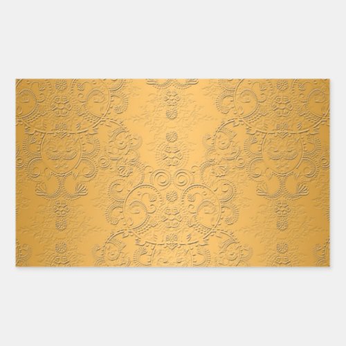Simulated Gold with Embossed Ornate Design Rectangular Sticker