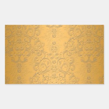 Simulated Gold With Embossed Ornate Design Rectangular Sticker by MHDesignStudio at Zazzle