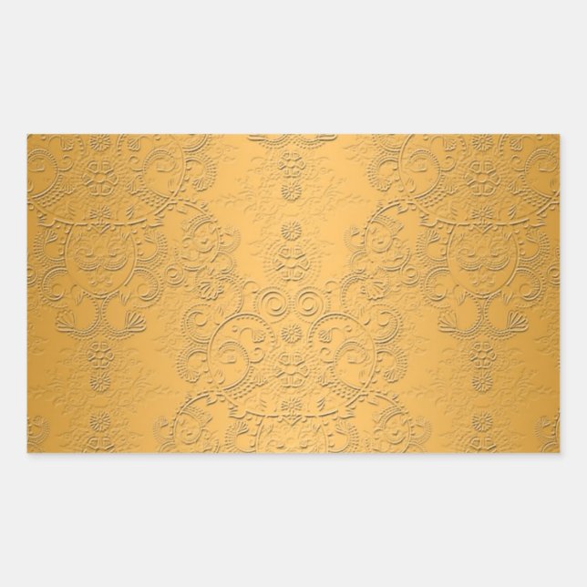 Simulated Gold with Embossed Ornate Design Rectangular Sticker (Front)