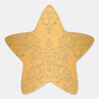 Simulated Gold With Embossed Ornate Design Star Sticker by MHDesignStudio at Zazzle