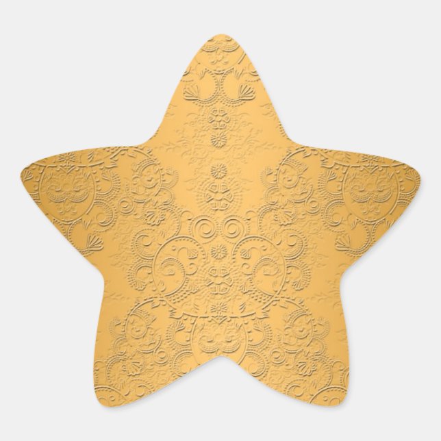 Simulated Gold with Embossed Ornate Design Star Sticker (Front)