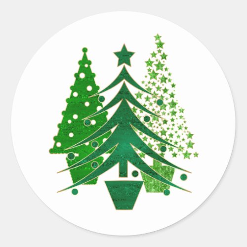 Simulated Green Gold Foil Christmas Trees Classic Round Sticker