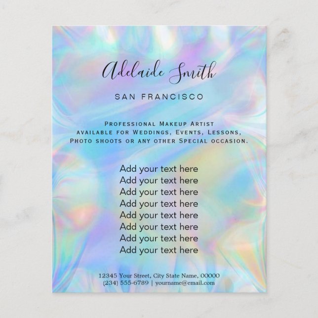 simulated holographic iridescent background flyer (Front)
