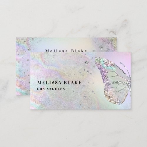 simulated iridescent foil butterfly business card