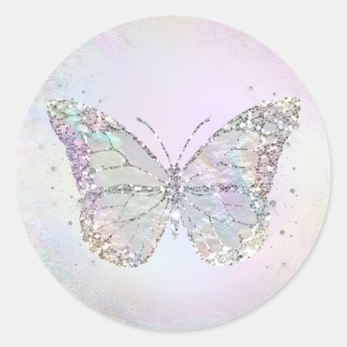 simulated iridescent foil butterfly classic round sticker