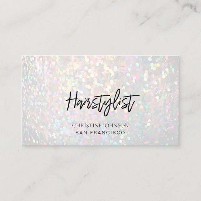 simulated iridescent hairstylist business card (Front)