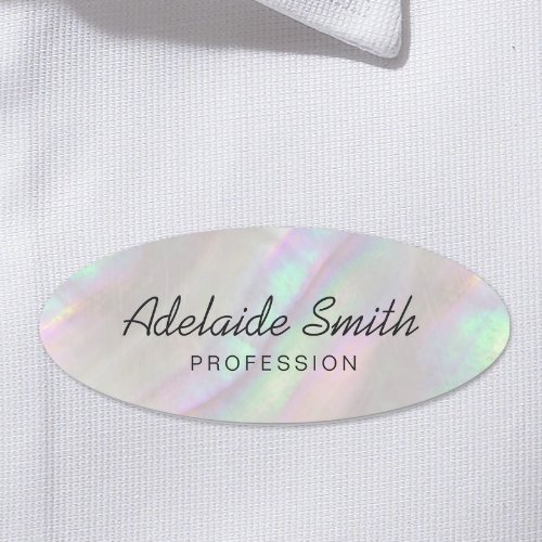 simulated iridescent shell name tag