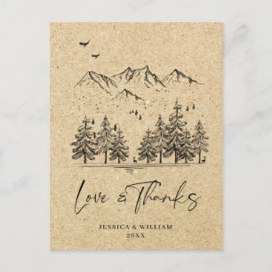 Simulated Kraft Paper Forest Mountains Thank You Postcard