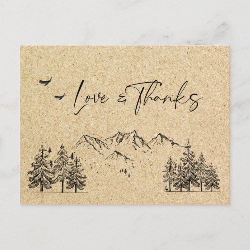 Simulated Kraft Paper Forest Mountains Thank You Postcard