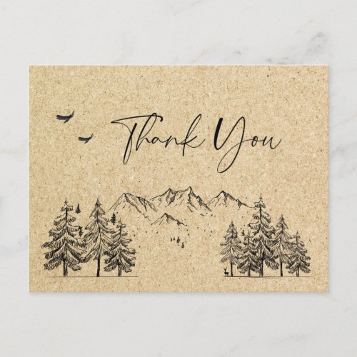 Simulated Kraft Paper Forest Mountains Thank You Postcard