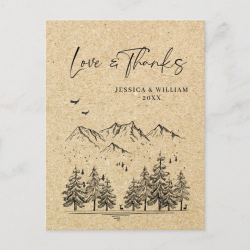 Simulated Kraft Paper Forest Mountains Thank You Postcard