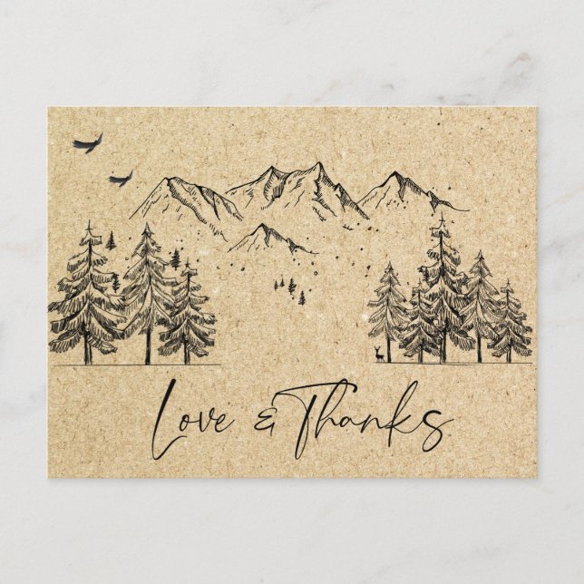 Simulated Kraft Paper Forest Mountains Thank You Postcard (Front)