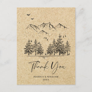 Simulated Kraft Paper Forest Mountains Thank You Postcard