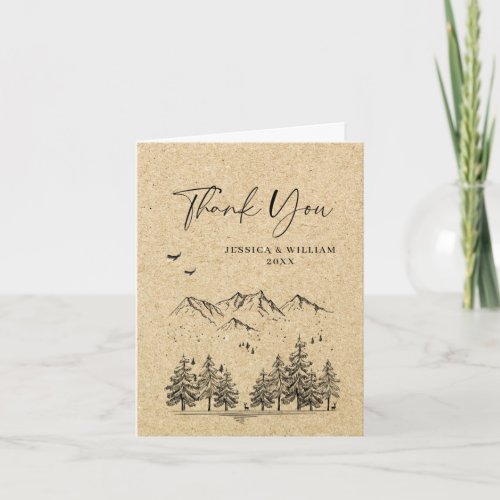 Simulated Kraft Paper Forest Mountains Wedding Thank You Card