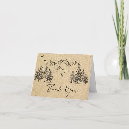 Simulated Kraft Paper Forest Mountains Wedding Thank You Card